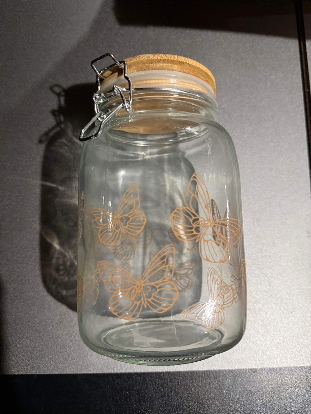 Dolly Glass Butterfly Storage Jar with Bamboo Lid - Brown Design